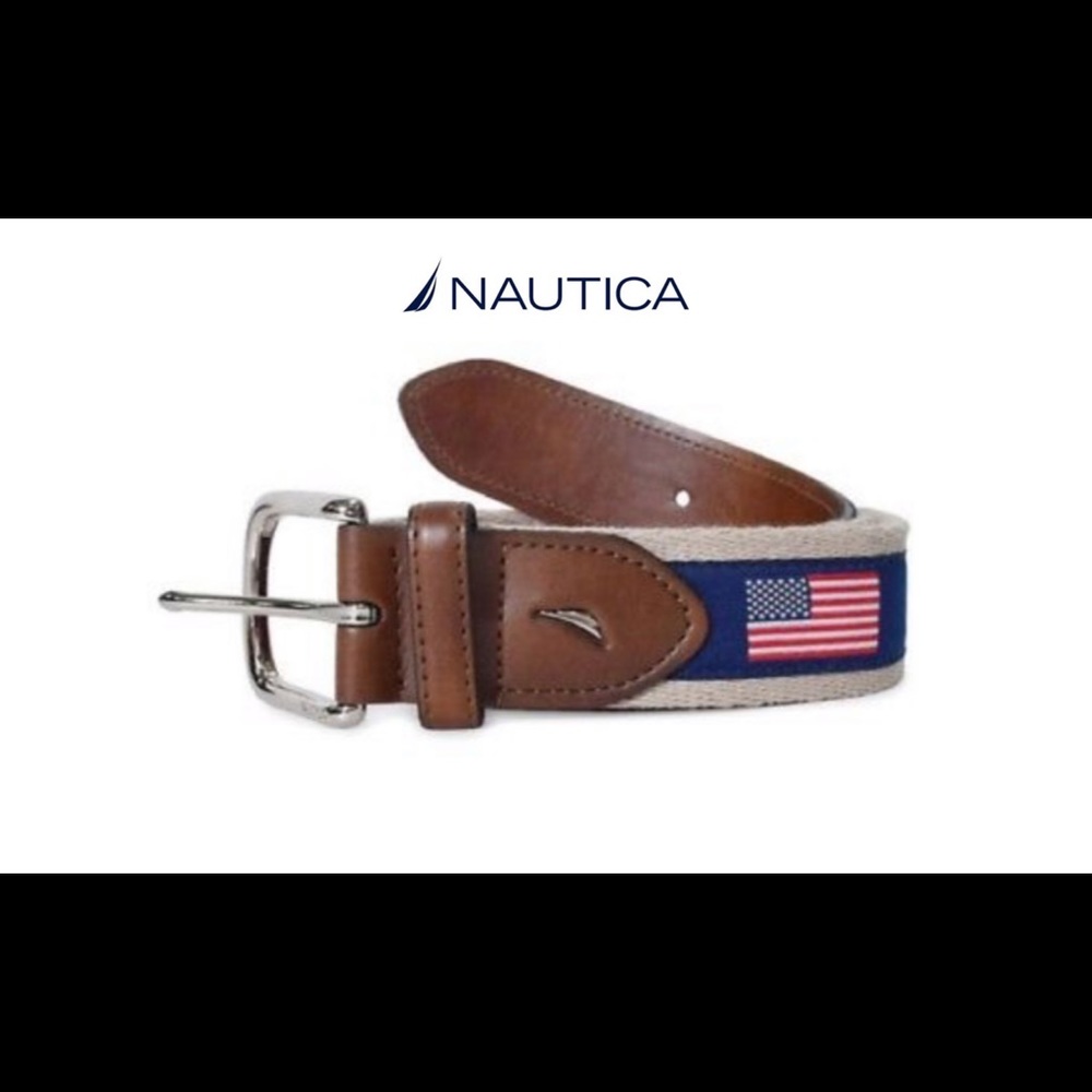 🆕 Nautica American Flag Belt Size 32